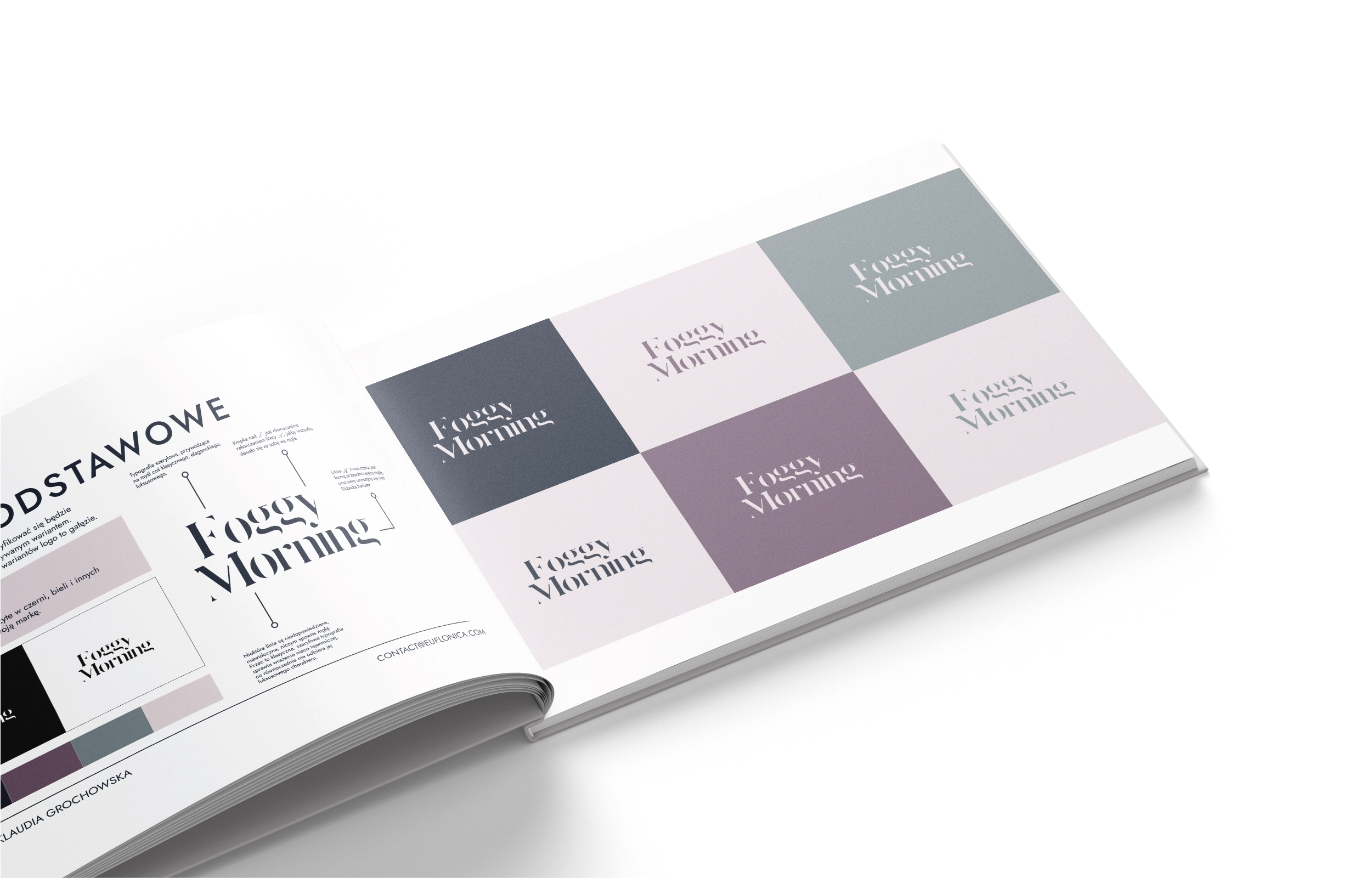 Branding autorstwa Euflonica Klaudia-Grochowska-Pawłowicz fragment brand booka marki Foggy Morning herbaty premium warianty logo