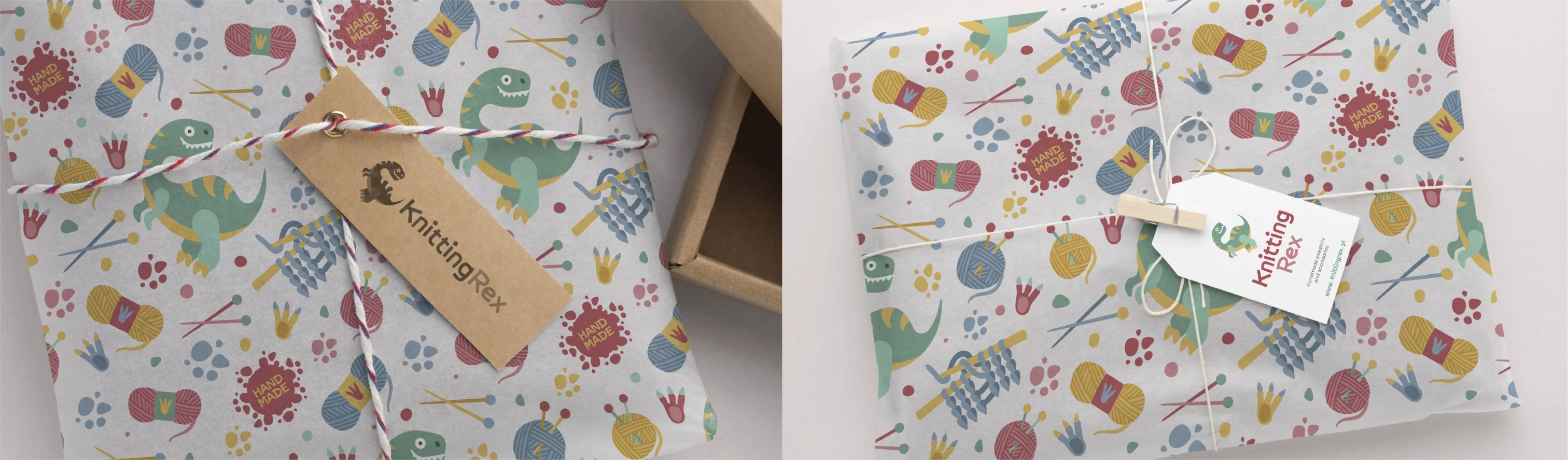 Branding autorstwa Euflonica Klaudia-Grochowska-Pawłowicz marka osobista rękodzieło Knitting Rex opakowania