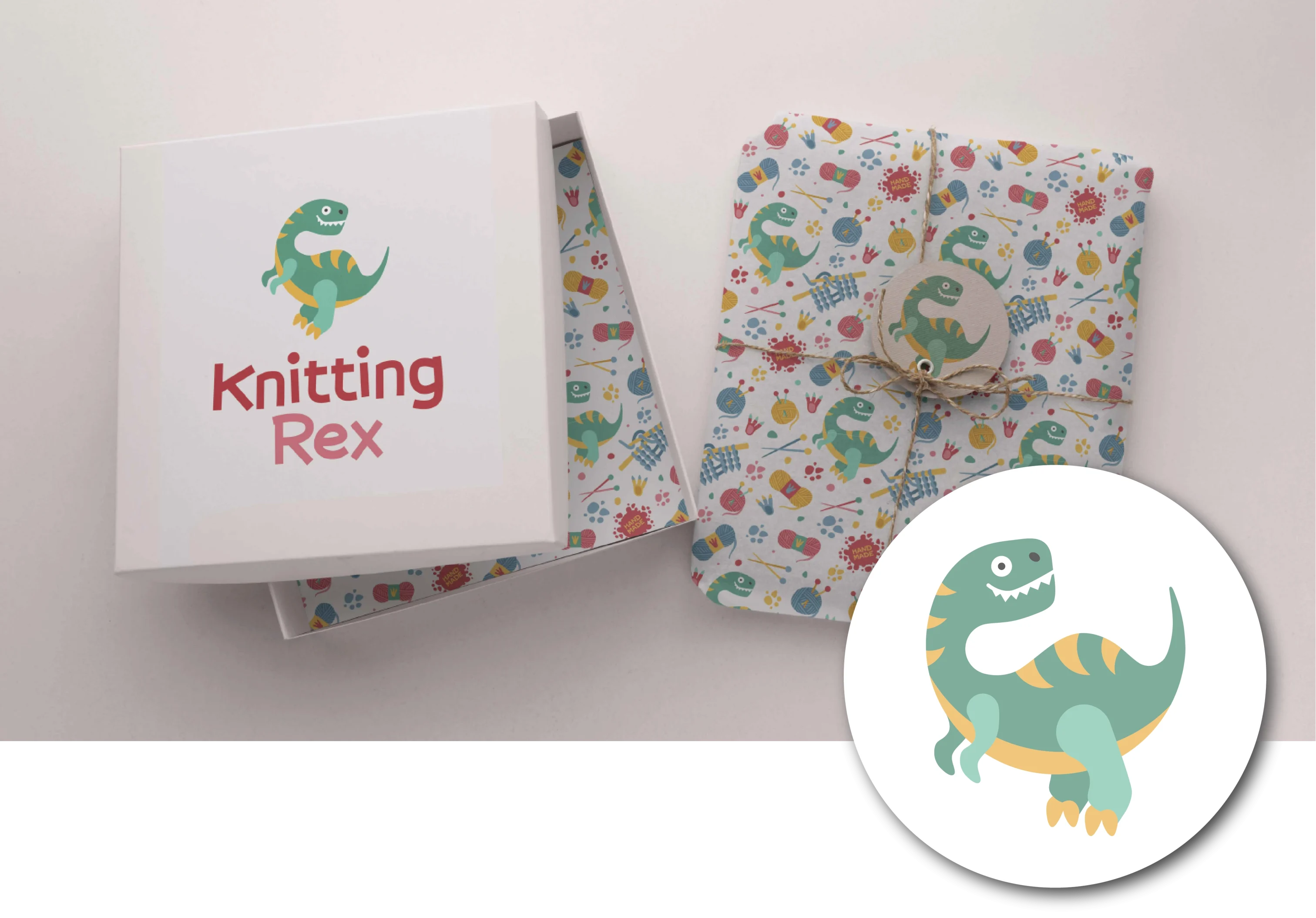 Branding autorstwa Euflonica Klaudia-Grochowska-Pawłowicz marka osobista rękodzieło Knitting Rex opakowania i naklejka