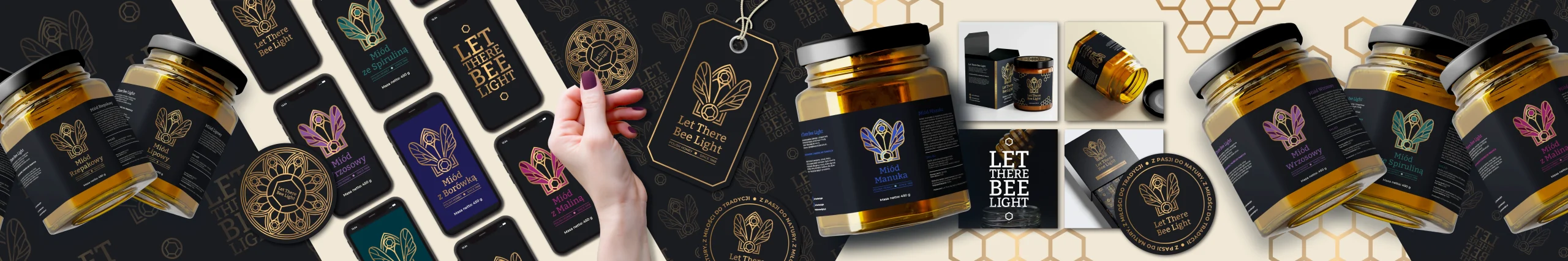 Branding autorstwa Euflonica Klaudia Grochowska-Pawłowicz Let There Bee Light miody premium karuzela instagram