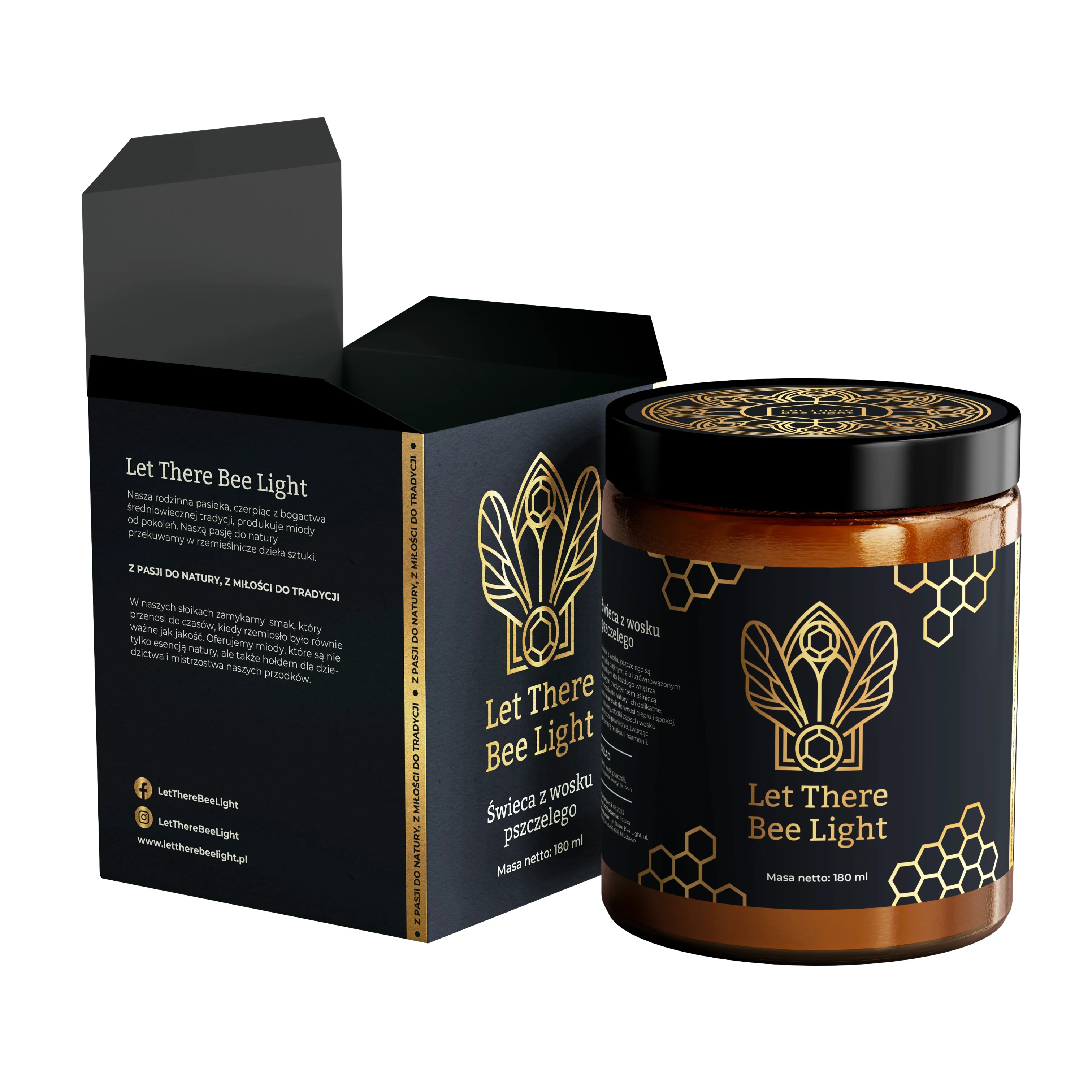 Branding autorstwa Euflonica Klaudia Grochowska-Pawłowicz Let There Bee Light miody premium świeczka z wosku pszczelego design