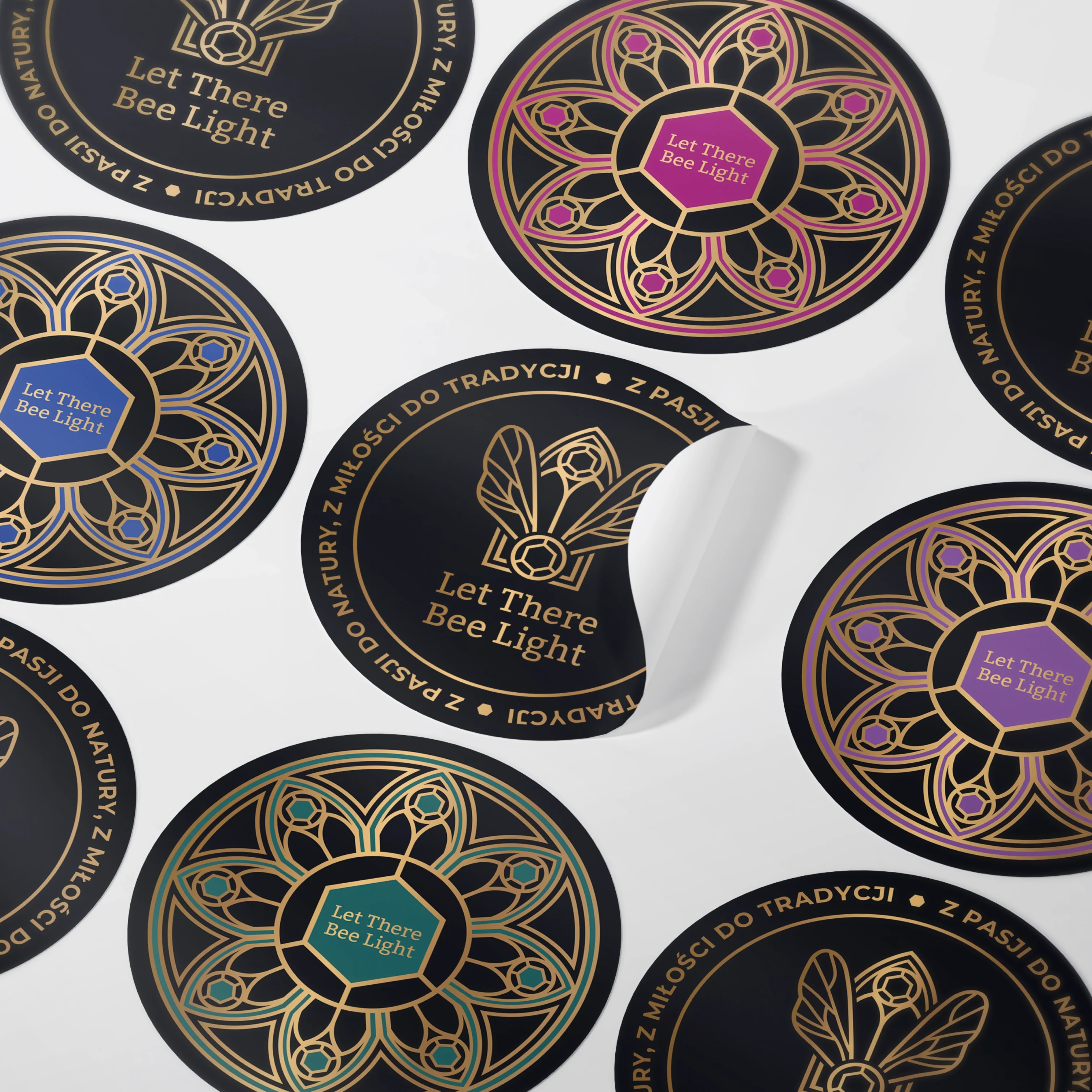 Branding autorstwa Euflonica Klaudia Grochowska-Pawłowicz Let There Bee Light miody premium naklejki