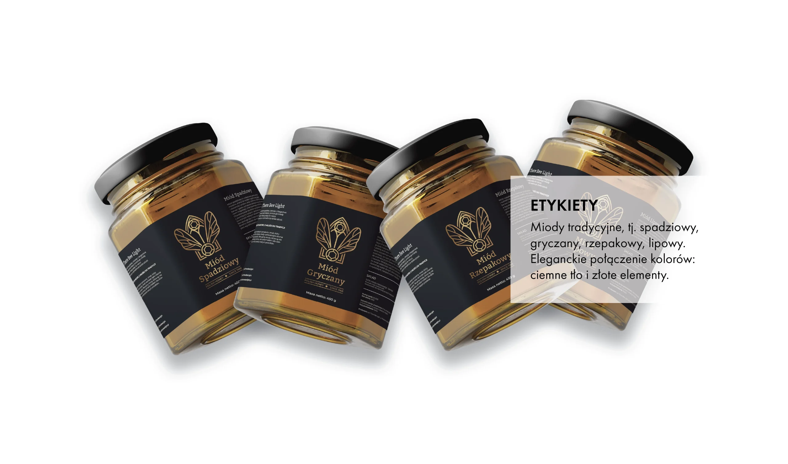 Branding autorstwa Euflonica Klaudia Grochowska-Pawłowicz Let There Bee Light etykietyy podstawowe miody premium
