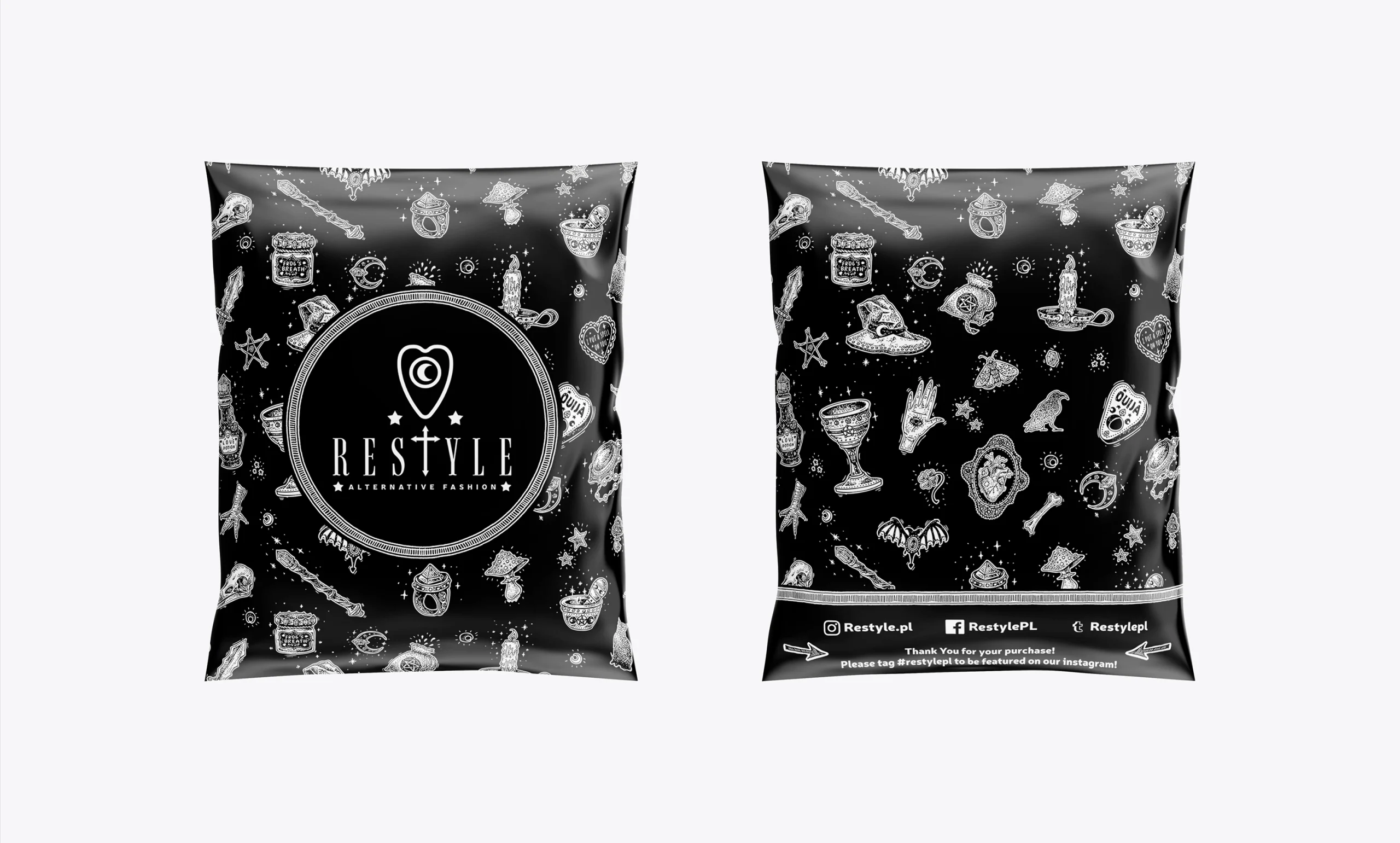 Branding autorstwa Euflonica Klaudia Grochowska-Pawłowicz marka odzieżowa moda alternatywna Restyle.pl opakowanie