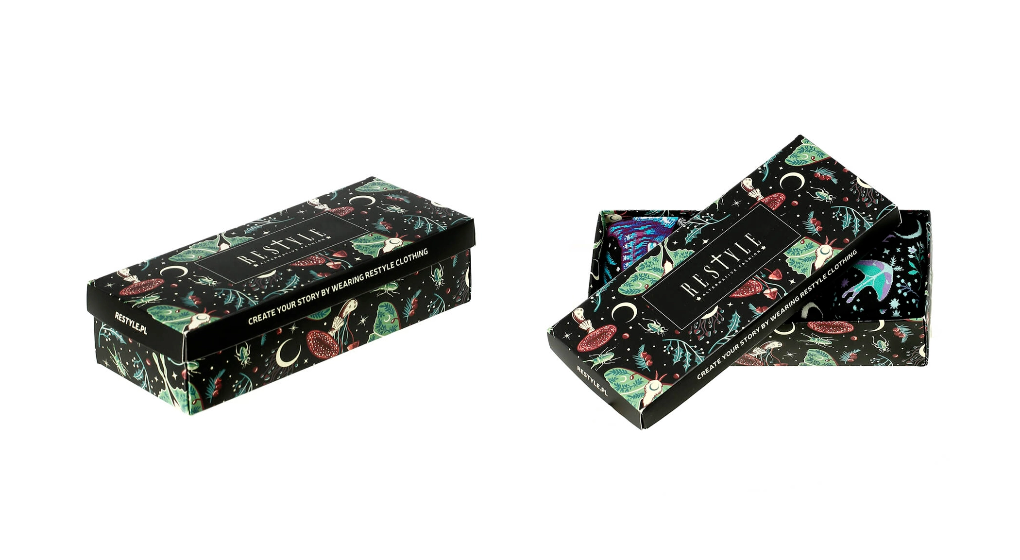 Branding autorstwa Euflonica Klaudia Grochowska-Pawłowicz marka odzieżowa moda alternatywna Restyle.pl opakowanie na skarpety
