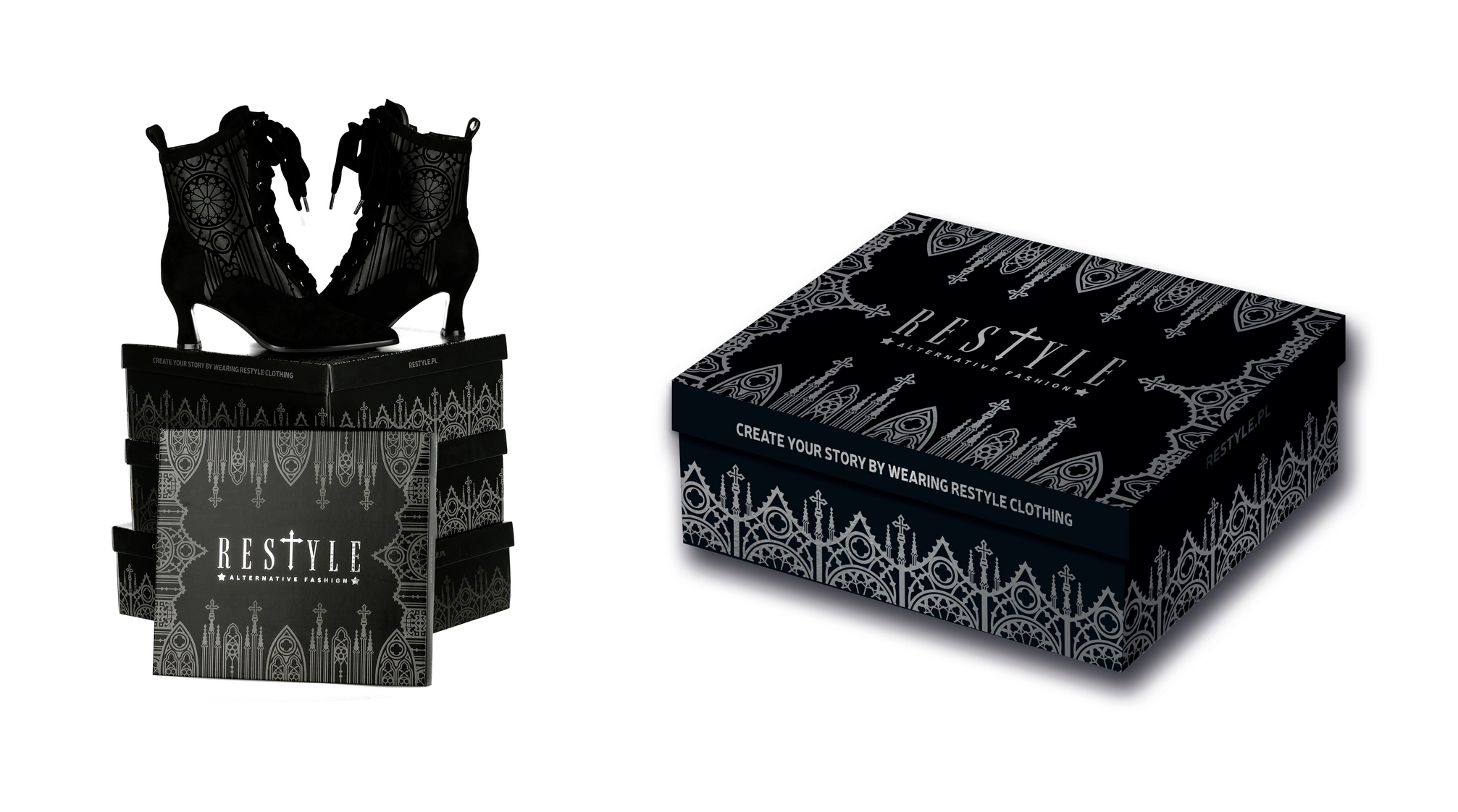 Branding autorstwa Euflonica Klaudia Grochowska-Pawłowicz marka odzieżowa moda alternatywna Restyle.pl opakowanie na buty obuwie